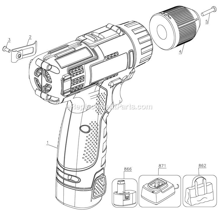 Page A Diagram and Parts List for PCL120DDC-2 Type 1 Porter Cable Cordless Drill